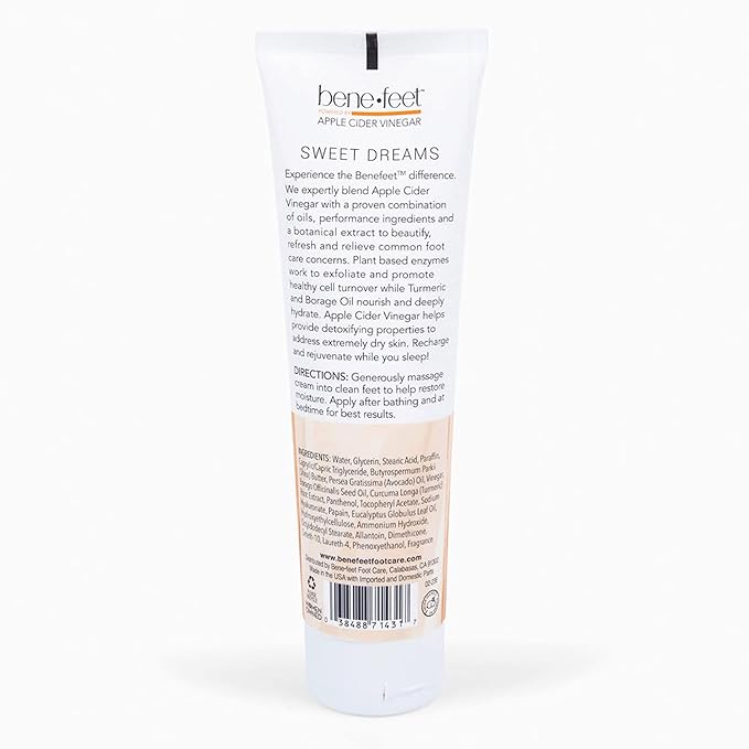 Benefeet Sweet Dreams Overnight Foot Repair - Night Cream for Detox, Moisturize & Soften Dry Cracked Skin, With Apple Cider Vinegar, Turmeric & Borage Oil, 4oz-Velvo Beauty