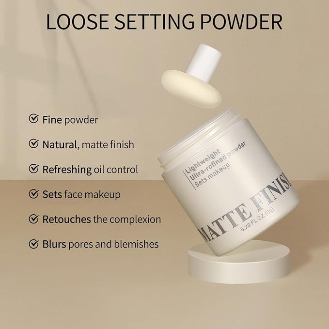 Erinde White Translucent Matte Setting Powder with Puff, Face Loose powder Makeup, Oil Control Finishing Powder, Lightweight Blurring Powder, Waterproof, 24H Long-Lasting, Creates Soft Focus Effect-Velvo Beauty