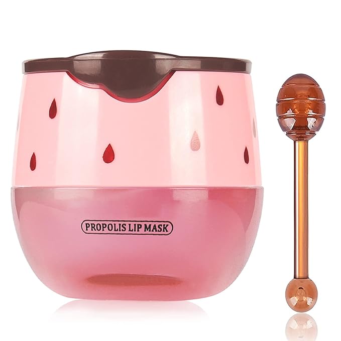 Strawberry Sleeping Lip Mask,Bee Lip Balm Lip Mask Honey Pot Propolis Moisturizing Lip Balm with Stick,Plumping Lip Hydrating Prevention Dry& Cracked Lip Scrubs Exfoliato Lip Wrinkle Care(Strawberry)-Velvo Beauty