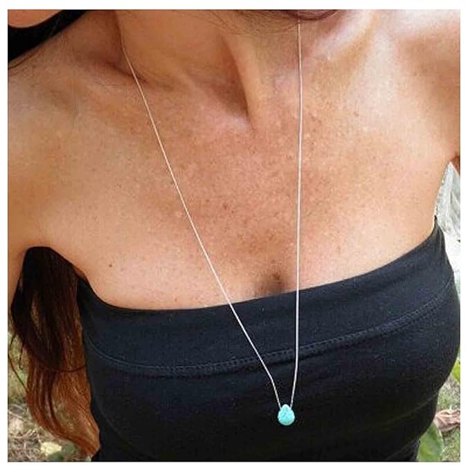 Boho Long Turquoise Necklace Silver Teardrop Turquoise Necklace Blue Turquoise Pendant Necklace Vintage Long Pendant Chain Necklaces Jewelry for Women and Girls-Velvo Beauty