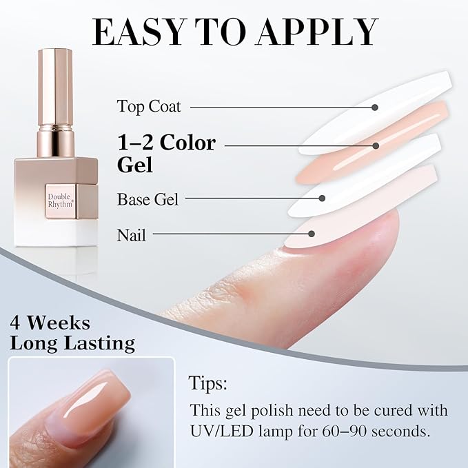 Double Rhythm 0.5Oz Translucent Gel Polish Sheer Neutral Natural Light Milky Same Color Same Bottle 15ML Jelly Gel Polish Art DIY at Home (Milky Nude-A1358)-Velvo Beauty