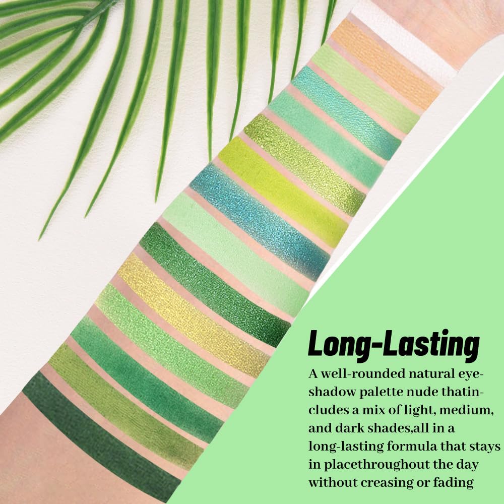 15 Colors Green Matte & Shimmer Eyeshadow Palette - Olive Teal GreenYellow DarkSeaGreen LimeGreen Pink White Eye Shadow Primers Powder for Smoky Looks, Makeup Artist Friendly, Vegan & Cruelty-Free-Velvo Beauty