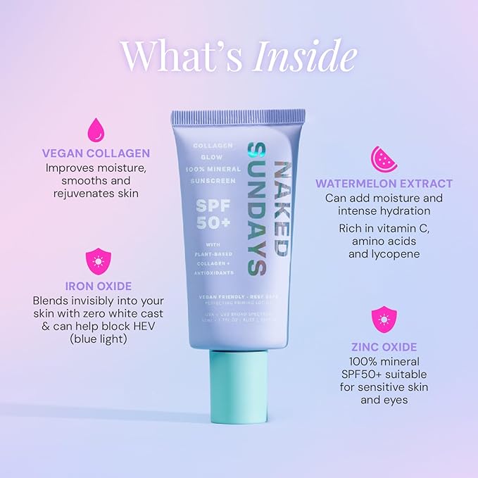 Naked Sundays SPF 50 Daily Facial Moisturizer, All-in-one Mineral Sunscreen, Face Lotion, Makeup Primer with Broad Spectrum UVA/UVB + Zinc Oxide, 50ml-Velvo Beauty