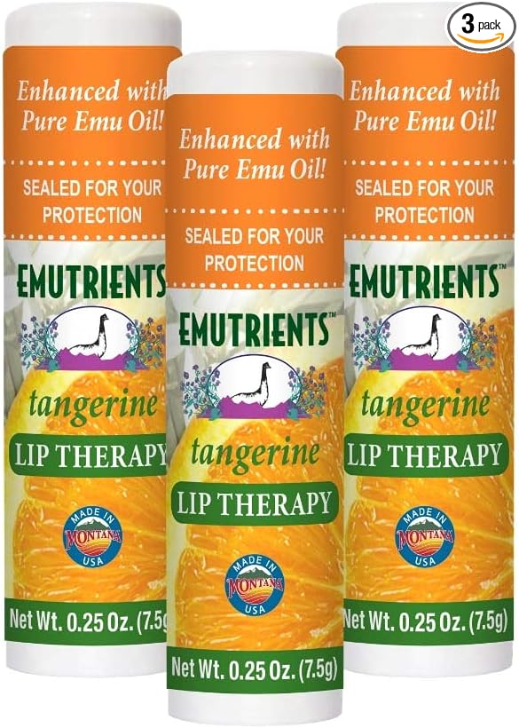 Montana Emu Ranch - Lip Therapy Lip Balm - 0.25 Ounce - Tangerine Flavor - 3 Pack - Made with Pure Emu Oil-Velvo Beauty