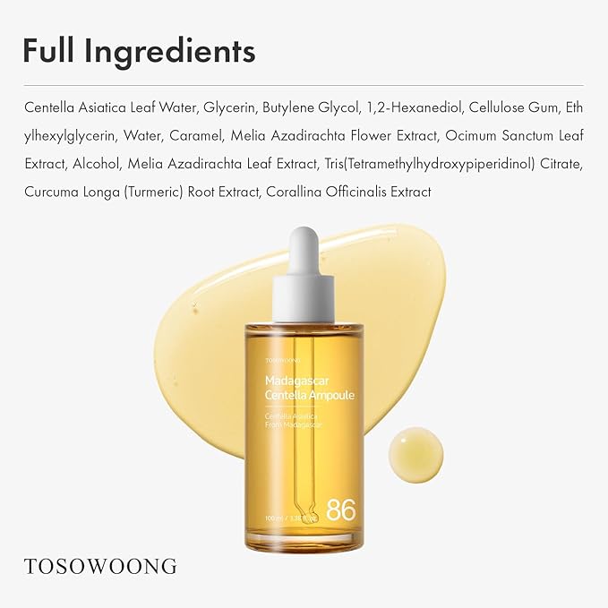 Madagascar Centella 86% Ampoule with 860,048ppm Centella Asiatica, Soothing, Calming, Facial Serum for face, for All Skin Types, Korean Skin Care, 100ml, 3.38 fl.oz.-Velvo Beauty