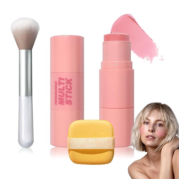 Cream Blush Stick with Brush and Makeup Sponge,Waterproof Multi Cream Makeup Stick,Lightweight,Long-lasting,2 in 1 Multi Blush for Cheeks & Lip Tint & Eyeshadow R-Velvo Beauty