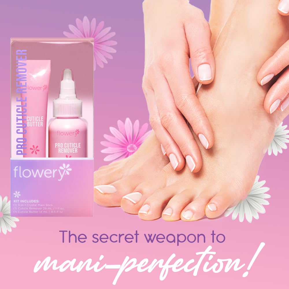 Flowery Pro Cuticle Kit, with Cuticle Butter and Pro Cuticle Remover, 2-piece Set, 1-pack-Velvo Beauty