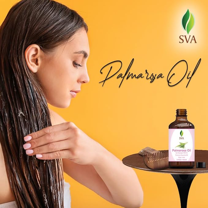 SVA Palmarosa Essential Oil – 4 Fl Oz – 100% Natural Palmarosa Oil - for Diffuser, Hair Care, Face, Skin Care, Aromatherapy, Scalp and Body Massage, Soap and Candle Making – with Dropper-Velvo Beauty