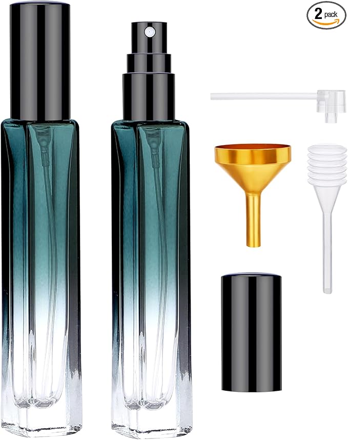 Segbeauty Atomizer Sprayer Set - 2pcs 10ML Refillable Mini Glass Perfume Spray Bottles with Funnel and Pipette, Portable Travel Cologne Sprayer Gradient Green-Velvo Beauty