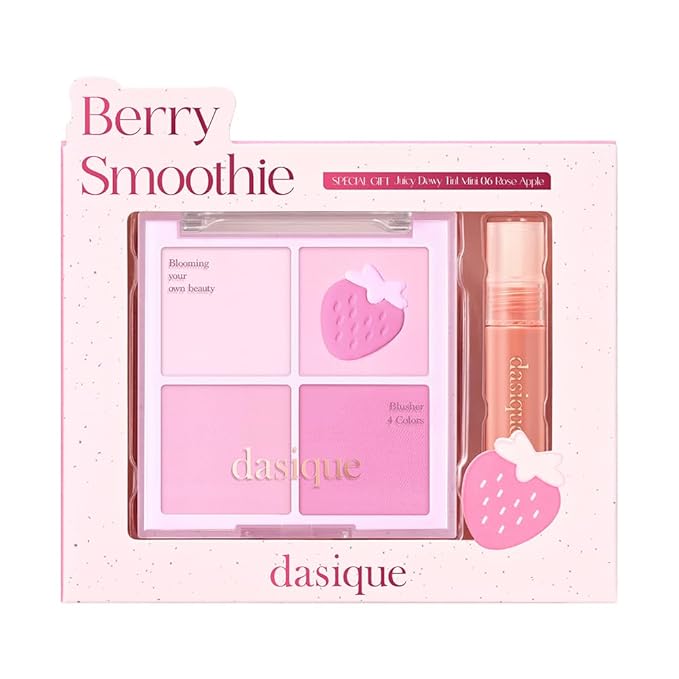 Dasique Blending Mood Cheek Special Edition #06 Berry Smoothie with FREE Juicy Dewy Tint Mini #06 Rose Apple | 4 Blendable Shades in Lightweight Smooth Powder | Korean Makeup-Velvo Beauty