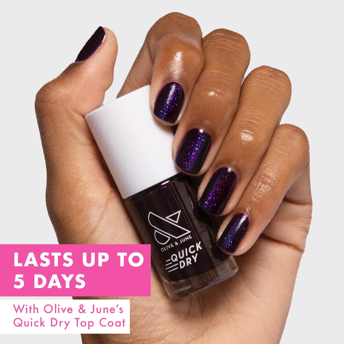 Olive & June Quick Dry Nail Polish | Instant Fast-Drying Smudgeproof Color | 15-free, Vegan Cruelty-Free Formula | Lasts up to 5 Days | Salon-Quality Manicure Pedicure at Home|Enchanted Violet Shimmer-Velvo Beauty