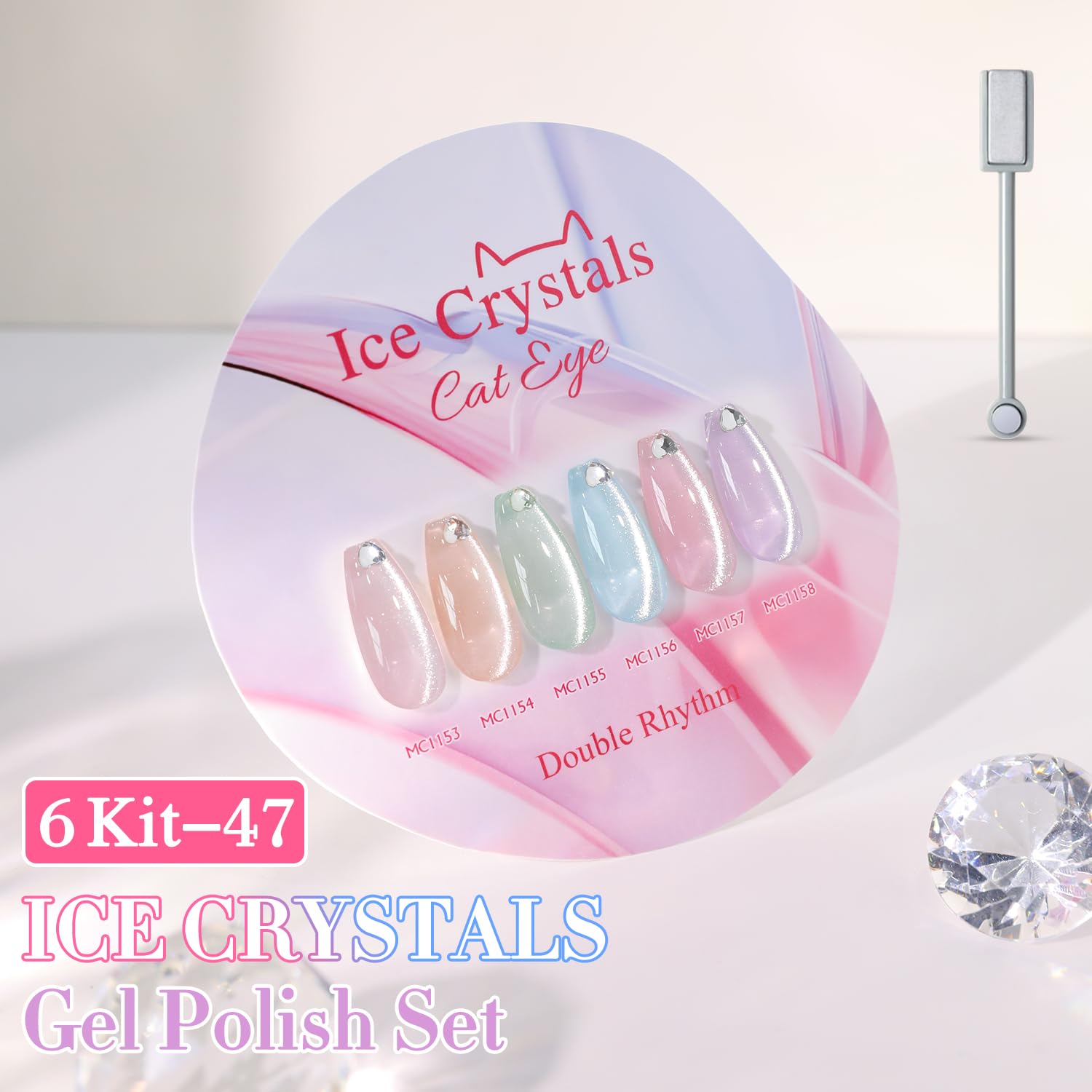 Double Rhythm 6 Colors Cat Eye Gel Polish Set Shimmer Glitter with Magnet Holographic Reflective Magnetic UV Nail Art Kit (6-Kit-47)-Velvo Beauty