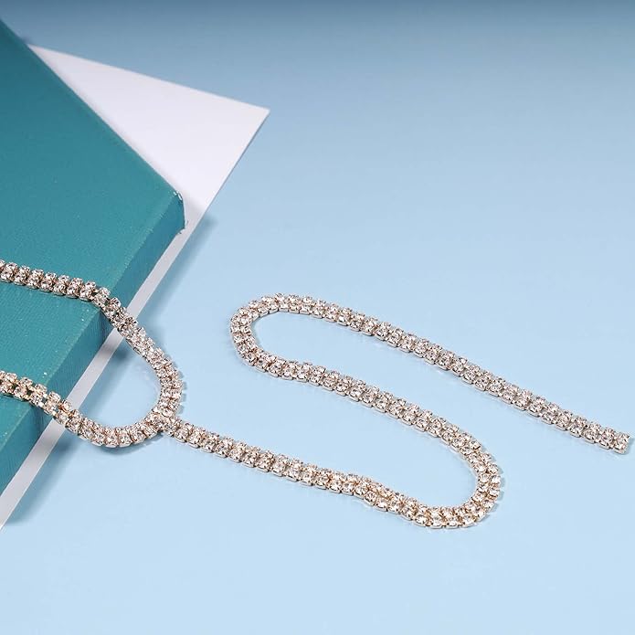 Boho Rhinestone Crystal Y Necklace Tennis Chain Y Lariat Necklace Long Gold CZ Drop Chain Necklace Sparkle Party Nightclub Necklace Chain Jewelry for Women and Girls-Velvo Beauty