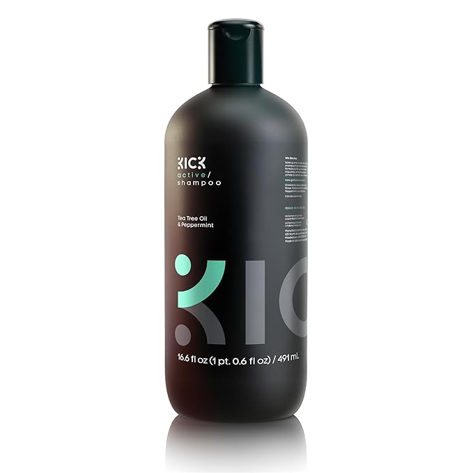 Kick Mens Shampoo - Peppermint & Tea Tree for Oil Control - Sulfate-Free, Refreshing Formula - Anti-Dandruff and Scalp Soothing - Shampoo for Oily Hair - Cruelty-Free - 16.6oz-Velvo Beauty