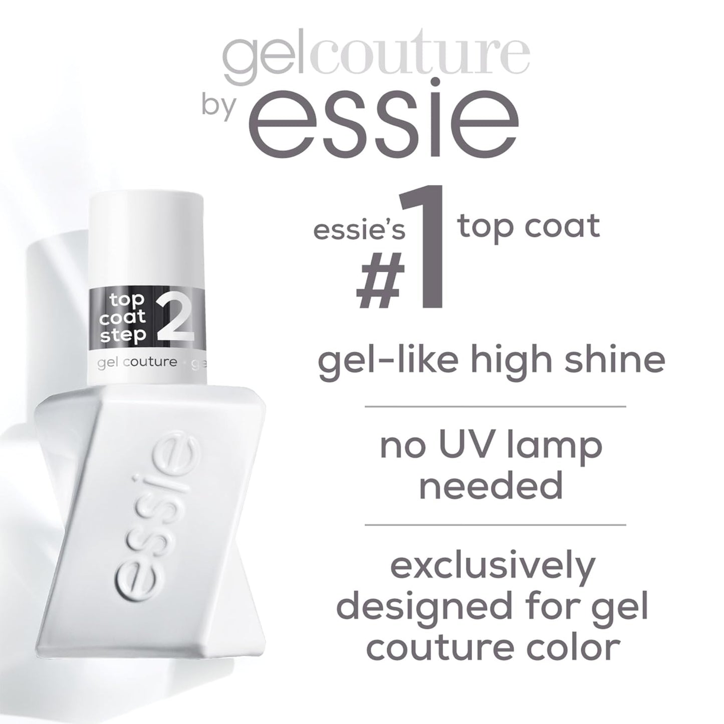 Essie Gel Couture Long-Lasting Nail Polish, Vegan, Clear, Shiny Top Coat, 0.46 fl oz-Velvo Beauty