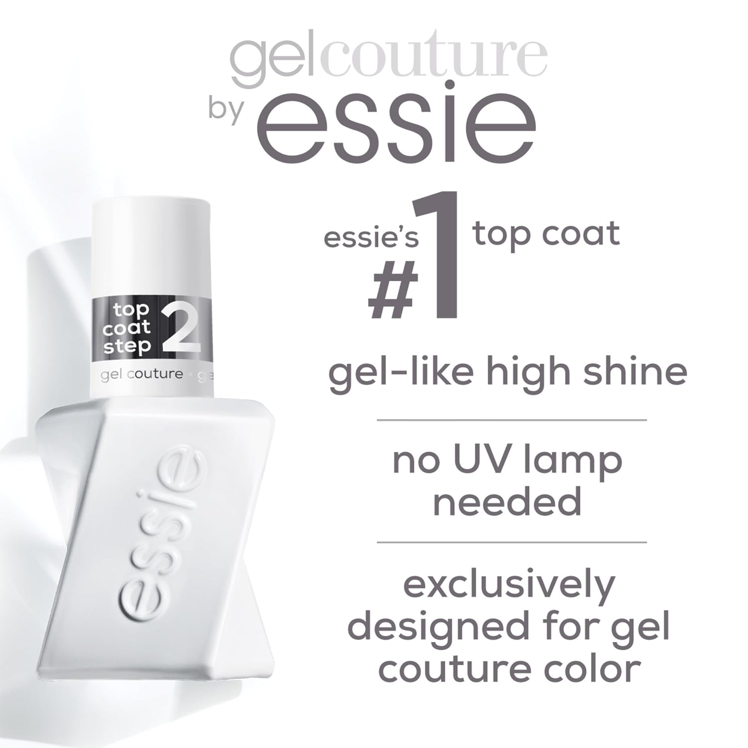 Essie Gel Couture Long-Lasting Nail Polish, Vegan, Clear, Shiny Top Coat, 0.46 fl oz-Velvo Beauty