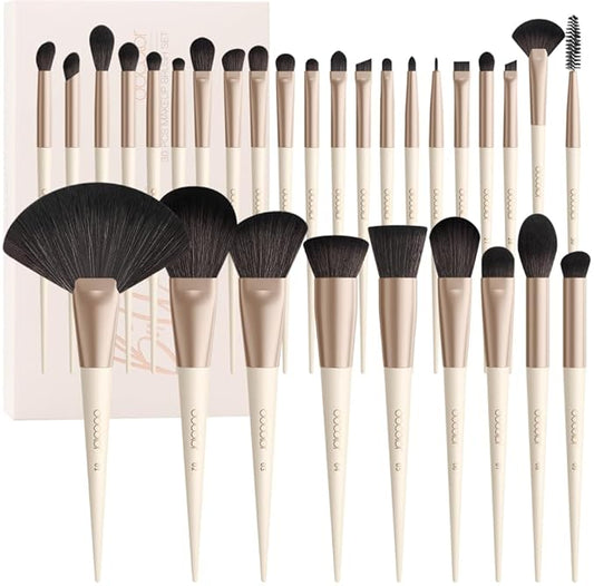 Docolor Makeup Brushes Set Professional 30Pcs Makeup Brushes Premium Synthetic Powder Kabuki Foundation Contour Blush Concealer Eye Shadow Blending Eyeliner Crease Eyebrow Make Up Brush Kit - Beige-Velvo Beauty