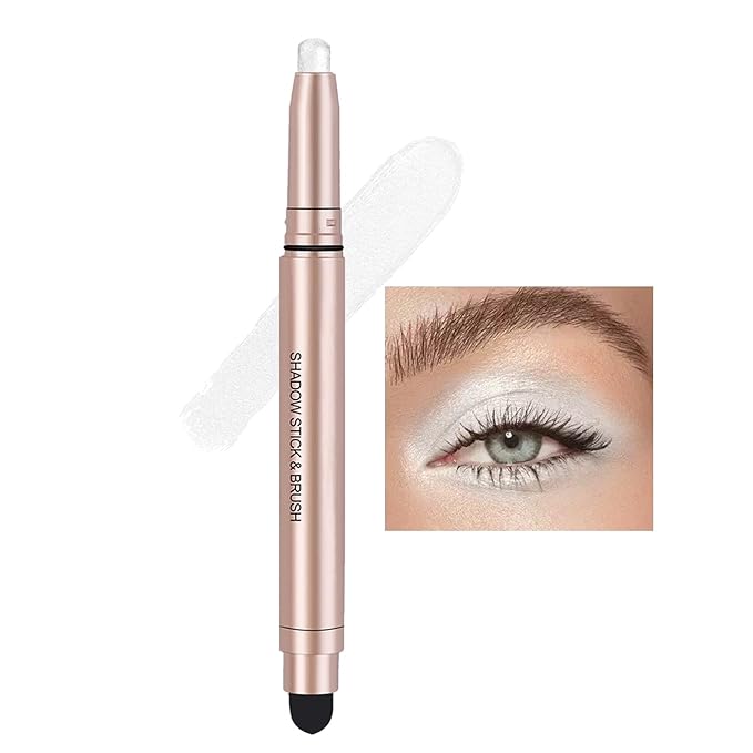 White Cream Eyeshadow Stick, Single Shimmer Eyeshadow Pencil, Waterproof Long Lasting Eye Shadow Stick Makeup, Hypoallergenic High Pigmented Eye Highlighter Pen Create Multi-Dimensional Eyes Look 01#-Velvo Beauty