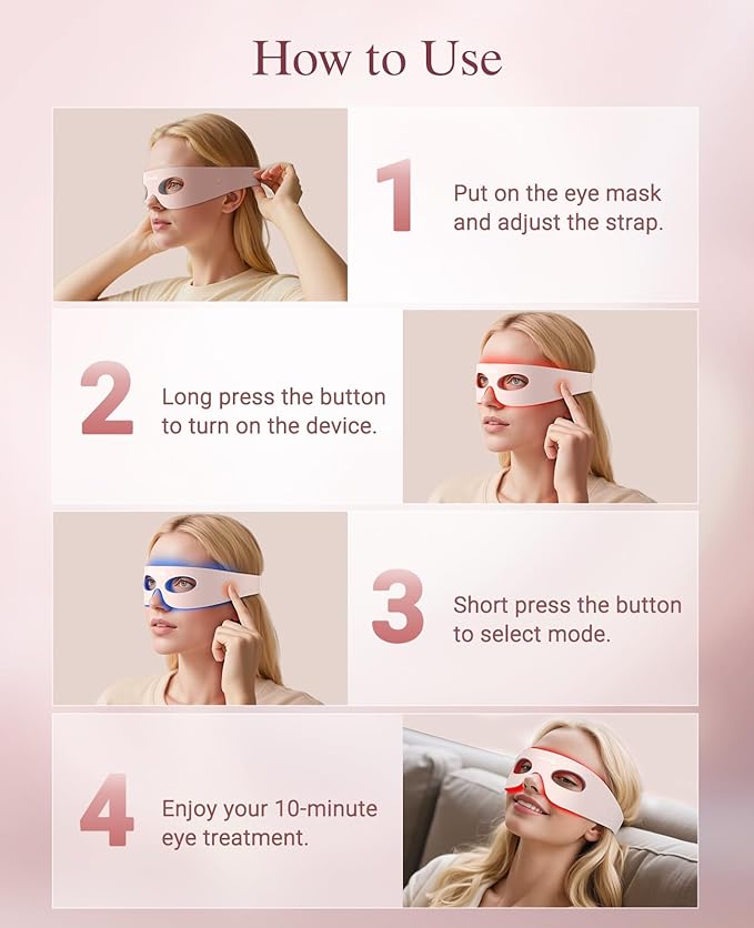 Red Light Therapy for Eyes, Wireless Under-Eye Red Light Therapy Mask with Timing Function, 3 Modes with Near-Infrared, Rechargeable Mask for Home Skincare-Velvo Beauty