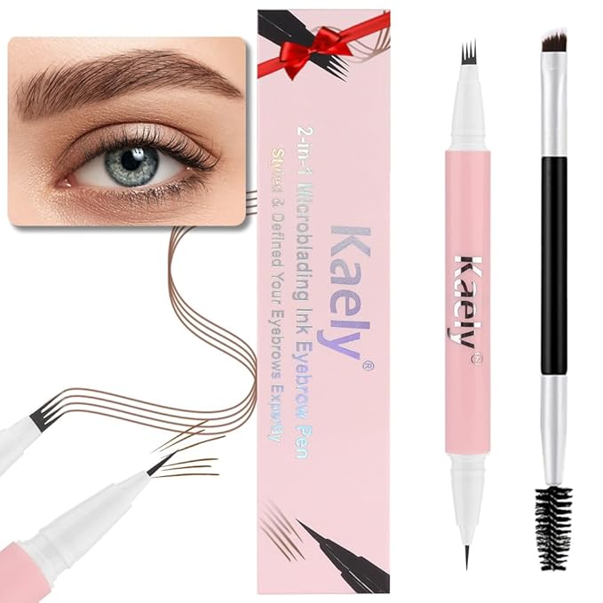 evpct 1Pcs Midium Brown Magic Microblading Dual-Ended Eyebrow Contouring Pen Brow Pencil, with 4 Brush Micro-Fork-Tips Applicator and Precise Brush-Tip Hair Like Stroke, Dual-ended Eyebrow Brush-Velvo Beauty