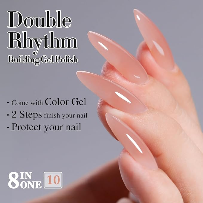 Double Rhythm Clear Gel Nail Polish 15ml Nail Strengthener Builder in a Bottle Nail Extension Hard Gel Soak Off Long Lasting UV Gel (Pale Nude 8 in 1-10)-Velvo Beauty
