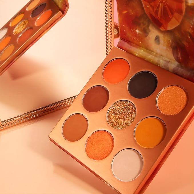 docolor Eyeshadow Palette 9Colors Orange Eyeshadow Gemstone Shadow Palettes Highly Pigmented Mattes Shimmers Smokey Glitter Cream Colorful Powder Blendable Long Lasting Waterproof Makeup Palette-Velvo Beauty