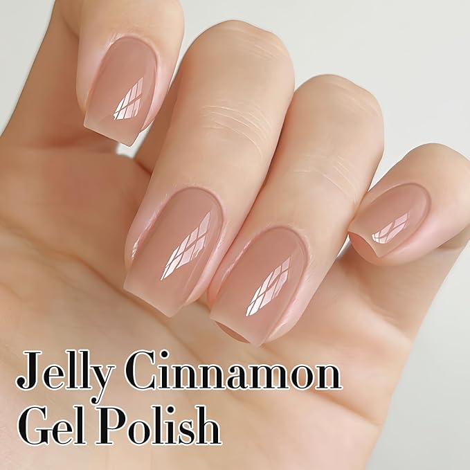 Double Rhythm Translucent Gel Polish Sheer Neutral Natural Light Milky Same Color Same Bottle 15ML Jelly UV Polish Nail Art DIY at Home (Jelly Nude Brown-A1492)-Velvo Beauty