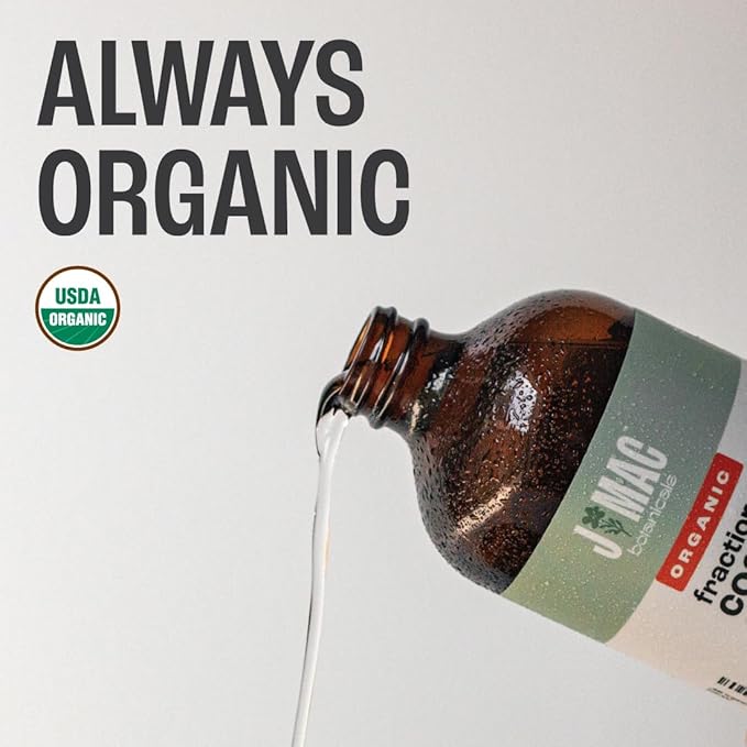 J MAC BOTANICALS Organic Fractionated Coconut Oil (16 Ounce Glass Bottle) Organic Carrier Oil and for DIluting Essential Oils, Moisturizer, Hair Care-Velvo Beauty