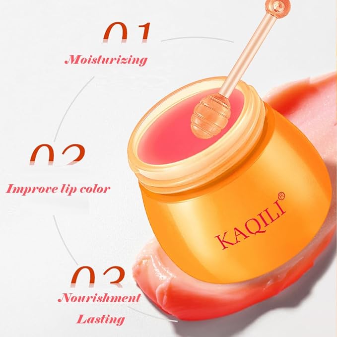 Honey Lip Balm Pot, Propolis Lip Mask, Strawberry Hydrating Propolis Lip Sleeping Mask, Prevent Dry&Cracked, Lip Repair Nourishes the Lip Skin (strawberry & blueberry & peach & avocado)-Velvo Beauty