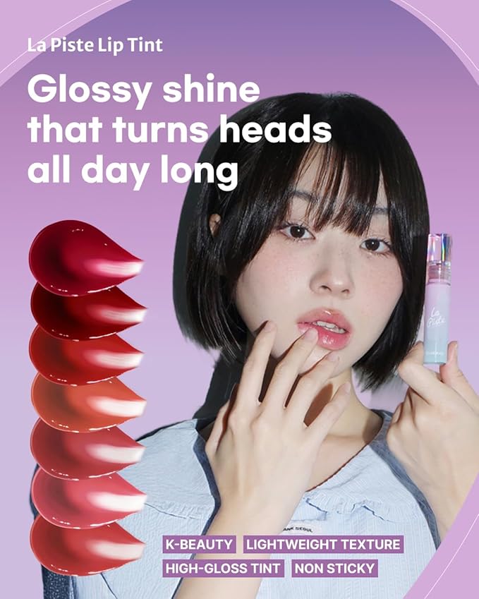 DEARMAY LA PISTE LIP TINT LP06 Blissful 0.14 oz. long lasting lip stain with glossy finish and lightweight texture, non sticky, hydrating formula with no flaking and glassy vivid tint, korean makeup-Velvo Beauty