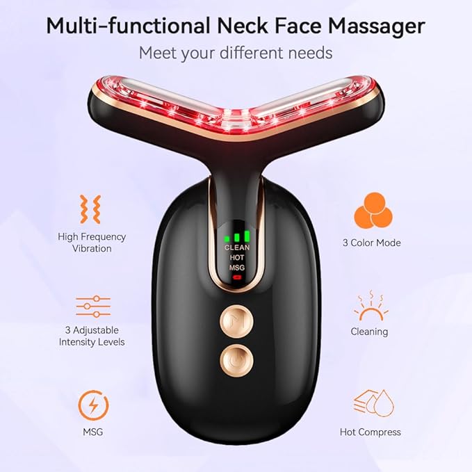 Neck Face Massager, Multifunctional Facial Massager, Face Sculpting Tool for Skin Care with Vibration, Thermal (Black Gold)-Velvo Beauty