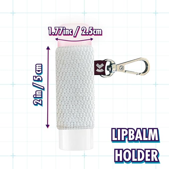 LipBalm Holder with Keychain, Lipstick Holder Keychain, Lip Gloss Holder Keychain, Never Lose Your Lip Balm, Lip Gloss or Lipstick with Cute Elastic Lip Balm Keychain Holder (White)-Velvo Beauty