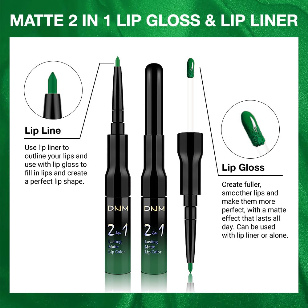 evpct 1Pcs Forest Green Matte Lip Liner & Liquid Lipstick Stain Makeup Set for Women, Green Lip Liner Stain Long Lasting Waterproof Smudge Proof, Cruelty Free Lip Stick Makeup 24 hours originales, 48-Velvo Beauty