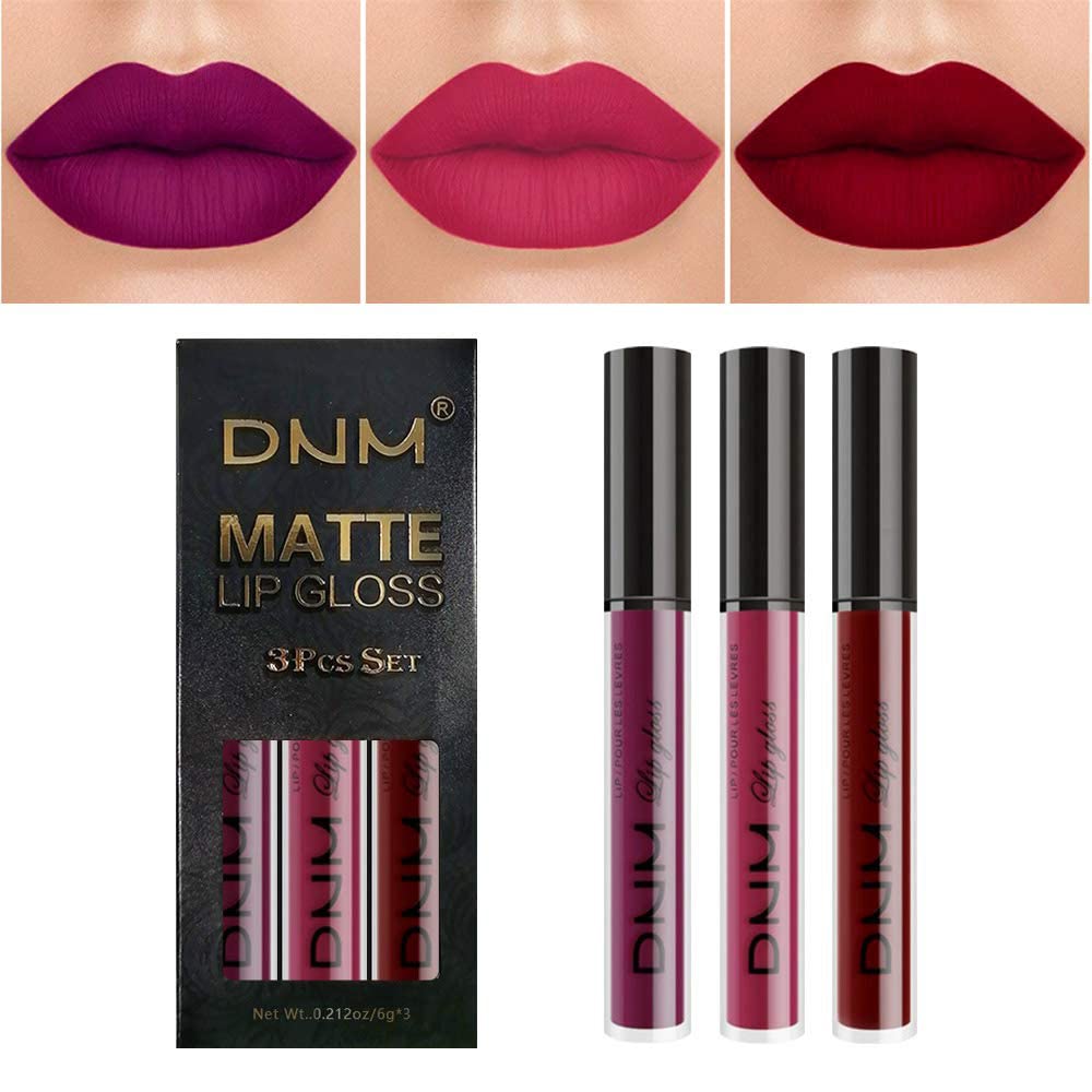 evpct 3Pcs Dark Purple Red Rose pink Matte Liquid Lipstick Sets for Black Women Matte Lipstick Lip Stain Long Lasting Waterproof 24, labial mate larga duracion 24 labiales mate 24 horas originales-Velvo Beauty