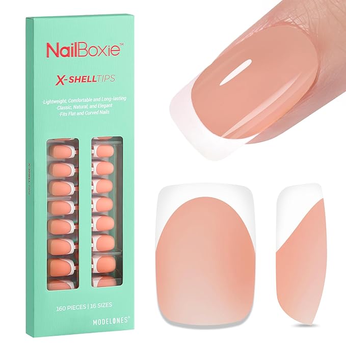 modelones French Tip Press on Nails, Short Square Fake Nails with Nail Box, Deep Nude Gel Nail Tips for Women, Soft Glue-On Nails for Natural Salon Look, DIY Nail Art Kit-Velvo Beauty