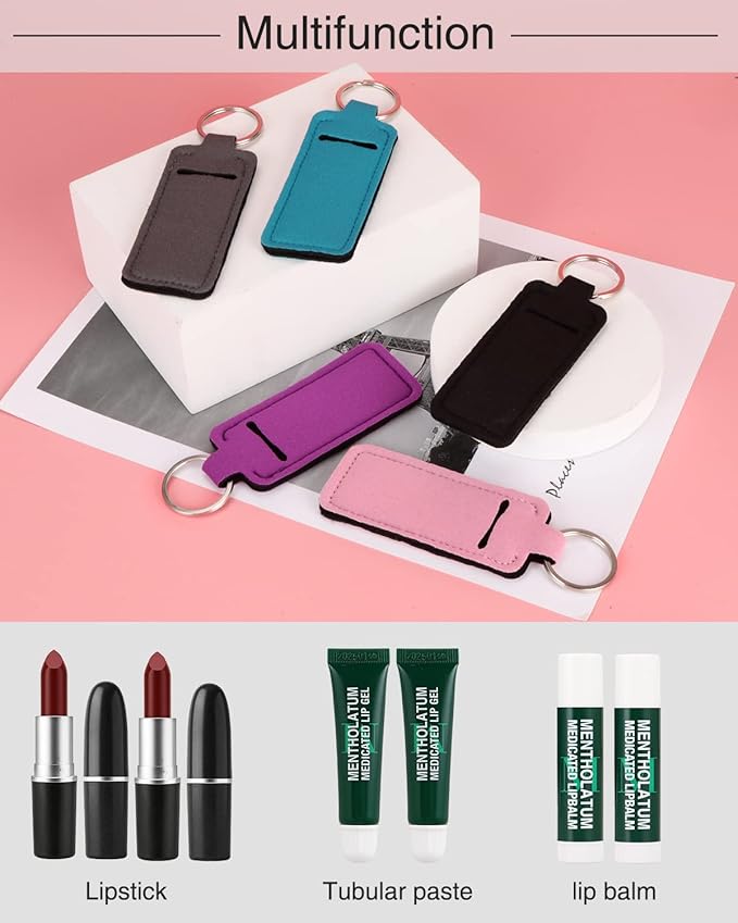 Lip Balm Sleeve Pouch Chapstick Holder With Clip Lipstick Lip Gloss Holder Stocking Stuffers Gift for Women (5pcs)-Velvo Beauty