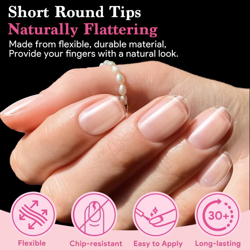 Short Round False Nail Tips, 15 Sizes 510 PCS Clear Soft Press On Fake Nail Pre-shaped Half Matte Full Cover Gel Nail Tips Extensions Strong Thick Long Lasting for DIY Beginners & Salon Manicure-Velvo Beauty