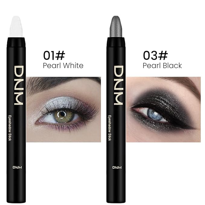 Kaely 2Pcs Cream Eyeshadow Stick Set for Eyes,Pearl White & Pearl Black Shimmer Pen,Eye Brightener Halloween Makeup,sombras para ojos,Smooth Eye Shadow Highlighter Crayon Pencil Waterproof,01+03-Velvo Beauty