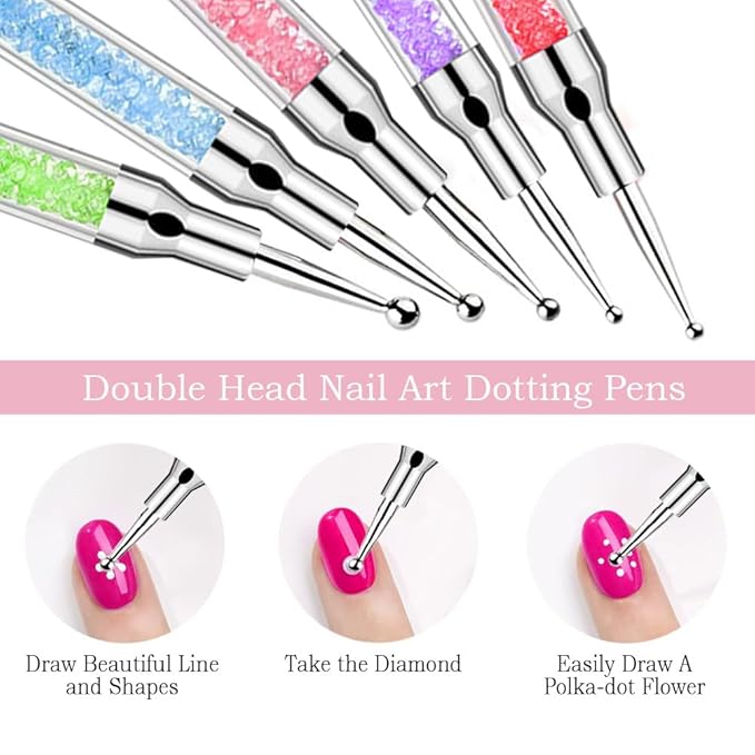 Nail Art Tools,Nail Art Brush,2 sets Nail Stand,5 PCS Dual Tipped Nail Dotting Tool and Sculpture Pen, Acrylic Silicone Nail Pen, Nail Design Tools-Velvo Beauty