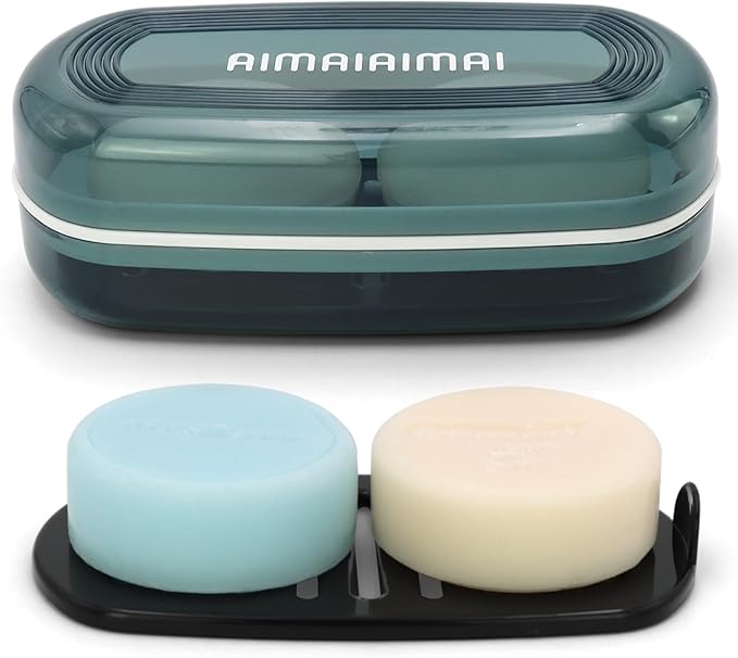 Shampoo Bar Holder Travel Case, Large Soap Holder for 5 oz/10 oz Oversized Bars, Durable & Versatile Storage Soap Container with Drainage Layer (Blue Style A-Large)-Velvo Beauty