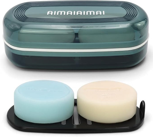 Shampoo Bar Holder Travel Case, Large Soap Holder for 5 oz/10 oz Oversized Bars, Durable & Versatile Storage Soap Container with Drainage Layer (Blue Style A-Large)-Velvo Beauty