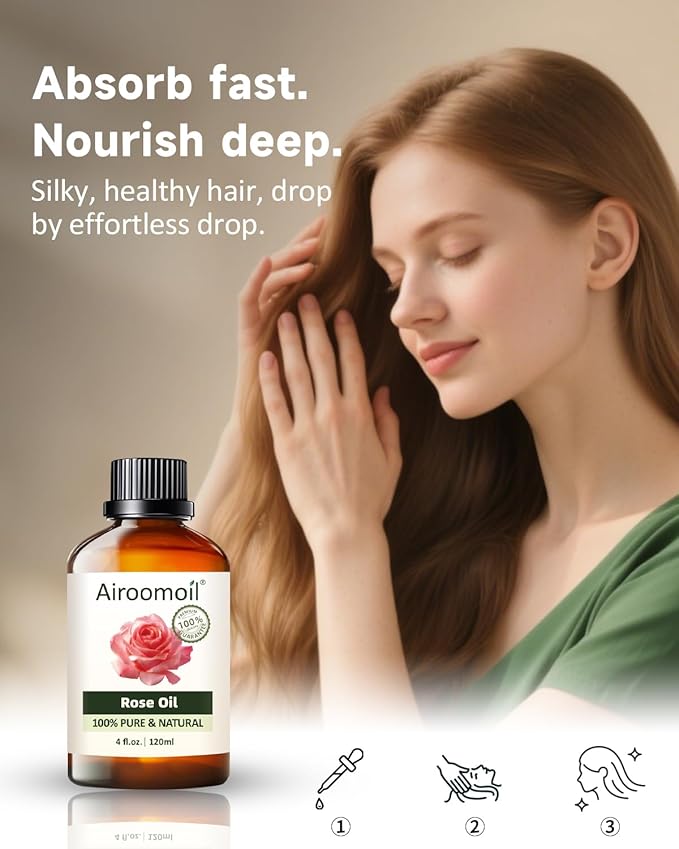 Pure Rose Essential Oil, 100% Pure Natural Rose Essential Oil, Premium Grade Essential Oils for Diffusers for Home, Skin, Care Massage, Soap Making, Aromatherapy, 4 Fl Oz | 120ml-Velvo Beauty