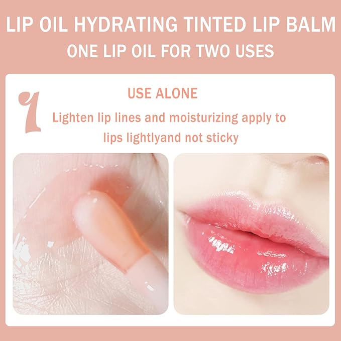 Lip Oil Hydrating Tinted Lip Balm, Plump Lip Gloss Lip Care Transparent Toot Lip Oil Tinted, Glass Lip Glow Oil Fresh Texture & Non-sticky, Nourishing Repairing Lightening Lip Lines Lip Care (001#)-Velvo Beauty
