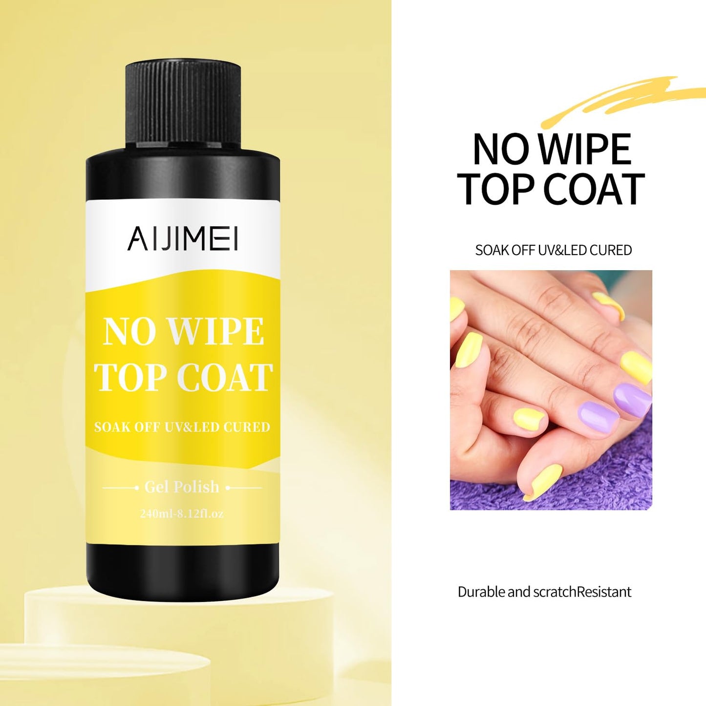 AIJIMEI 240ml Gel Polish No Wipe Top Coat Long Lasting Top Gel for Acrylic Nails,Gel Top Coat for Home DIY and Nail Salon Non-Wipe TopCoat for Gel Polish 8 Fl Oz-Velvo Beauty