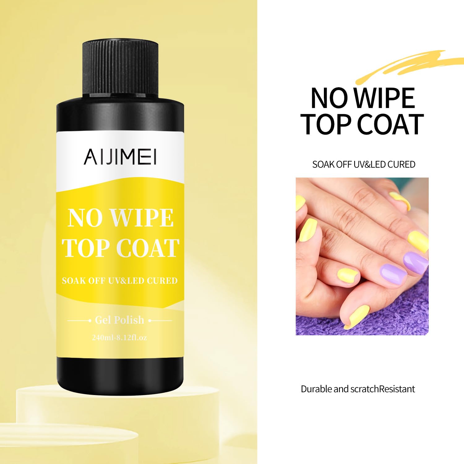 AIJIMEI 240ml Gel Polish No Wipe Top Coat Long Lasting Top Gel for Acrylic Nails,Gel Top Coat for Home DIY and Nail Salon Non-Wipe TopCoat for Gel Polish 8 Fl Oz-Velvo Beauty