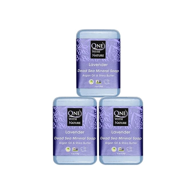 One With Nature Dead Sea Salt Lavender Soap 4oz 3-Pack – Soothing and Exfoliating Soap Bar with Dead Sea Minerals for Face & Body, for Men & Women-Velvo Beauty