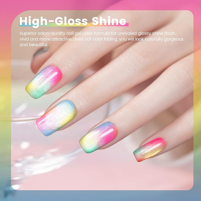 RARJSM Colorful Stained Glass Gel Nail Polish Set 6pcs Clear Crytal Blue Green Yellow Orange Red Neon Pink Series Transparent Sheer Amber Milky Gel Varnish LED UV Curing Requires French Manicure-Velvo Beauty