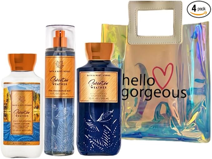 Bath & Body Works - 3 Piece Bundle - Spray - Body Lotion - Shower Gel - Full Size and Gift Bag HELLO GORGEOUS (Sweater Weather)-Velvo Beauty