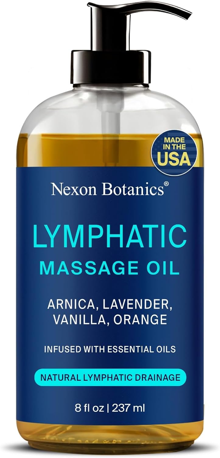 Lymphatic Drainage Massage Oil for Massage Therapy 8 fl oz - Refreshing and Relaxing - Natural Oils with Arnica, Vanilla and Lavender Oil - for Men and Women - Nexon Botanics-Velvo Beauty