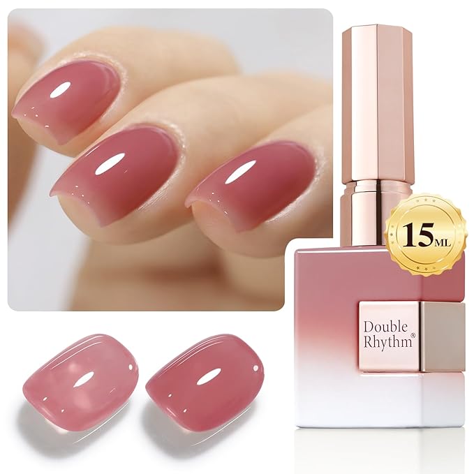 Double Rhythm Gel Polish Translucent Sheer Neutral Natural Light Milky Same Color Same Bottle 15ML Jelly Polish Art DIY at Home (Light Pink Purple-A1373)-Velvo Beauty